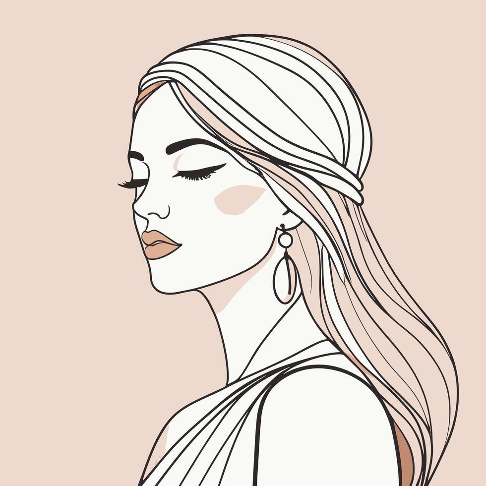 Woman line art portrait illustration vector design