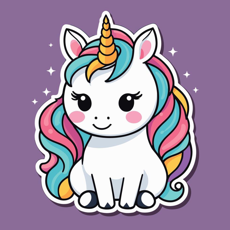 linda kawaii unicornio pegatina diseño vector ilustración