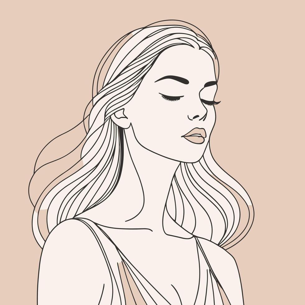 Woman line art portrait illustration vector design
