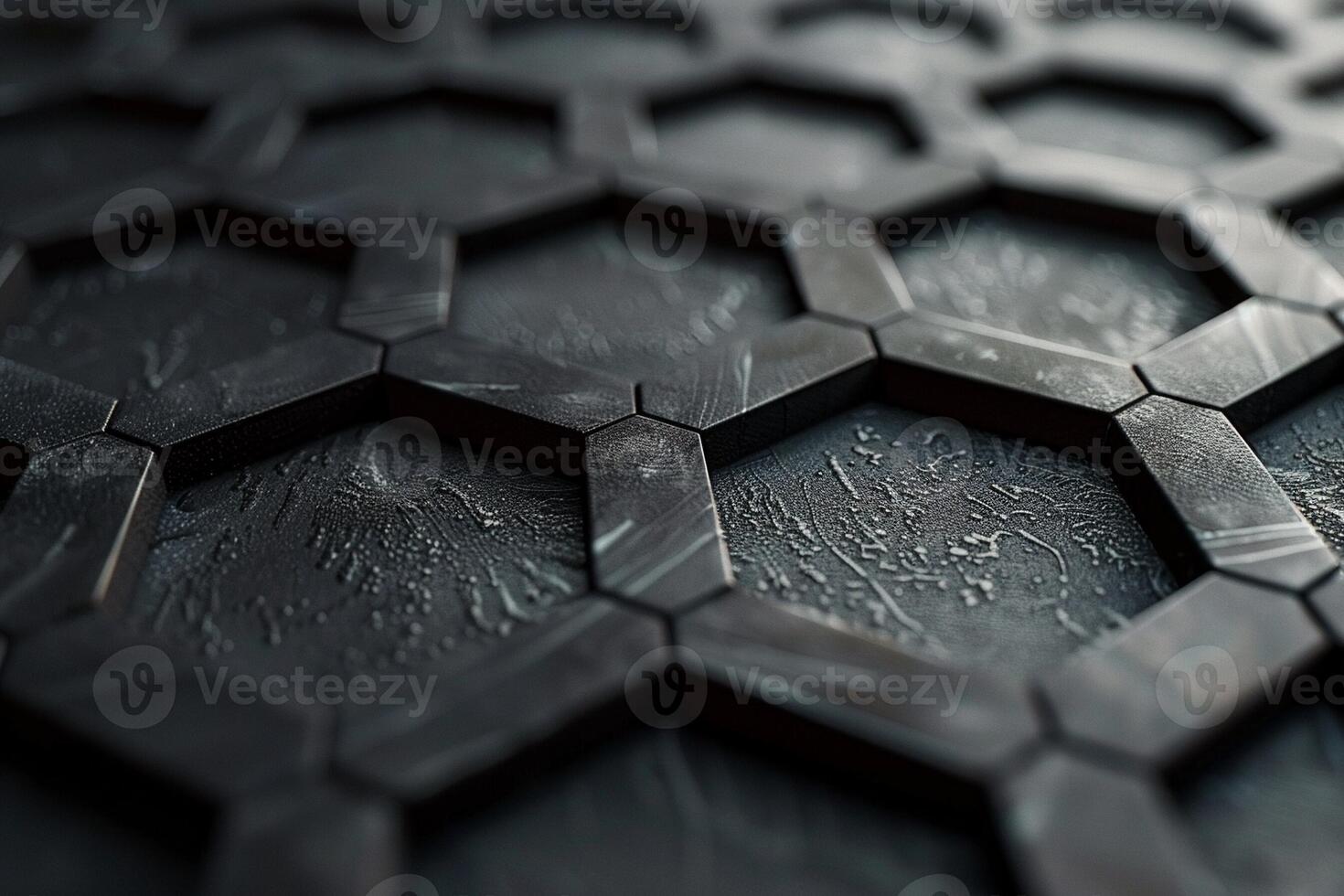 AI generated A Close-up of a 3D hexagonal pattern on an abstract black geometric background. photo