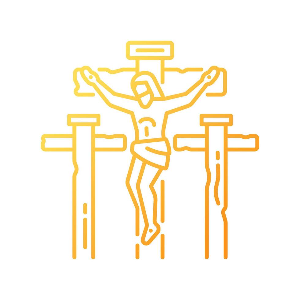 Crucifixion of Jesus gradient linear vector icon. Jesus Christ dying on cross. Good friday. Symbol of faith. Thin line color symbol. Modern style pictogram. Vector isolated outline drawing