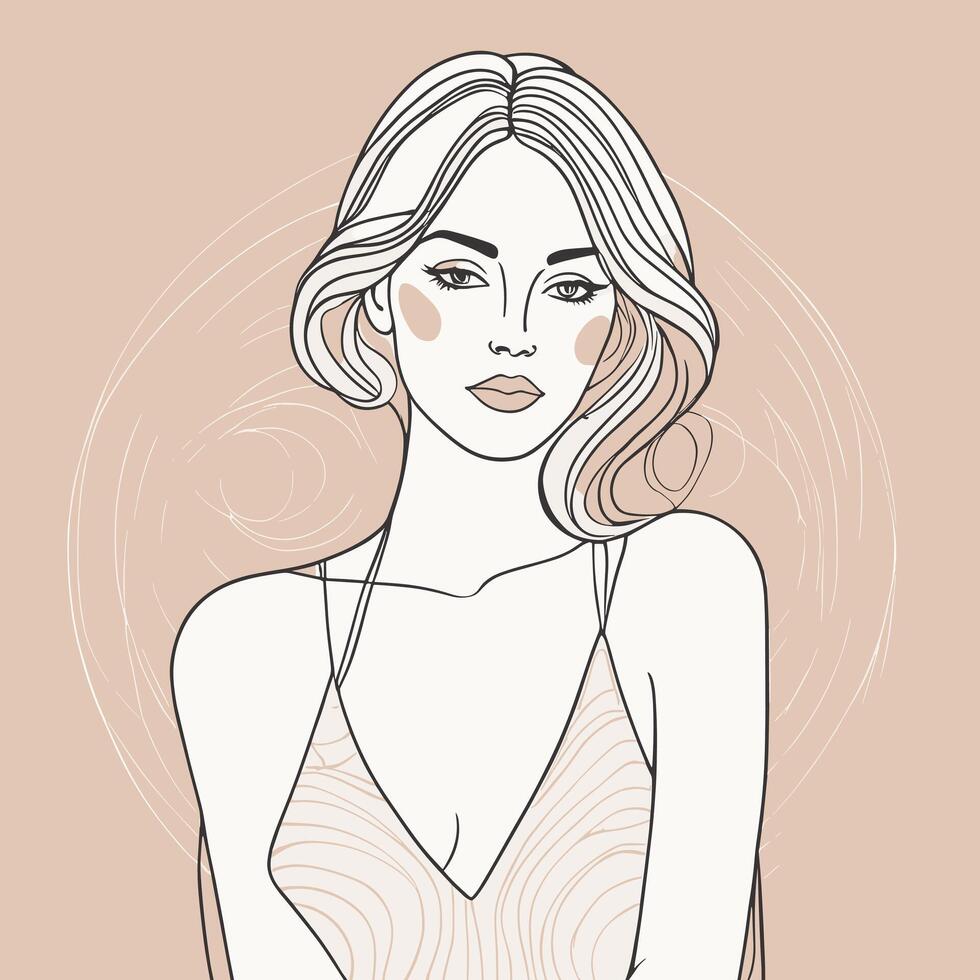 Woman line art portrait illustration vector design