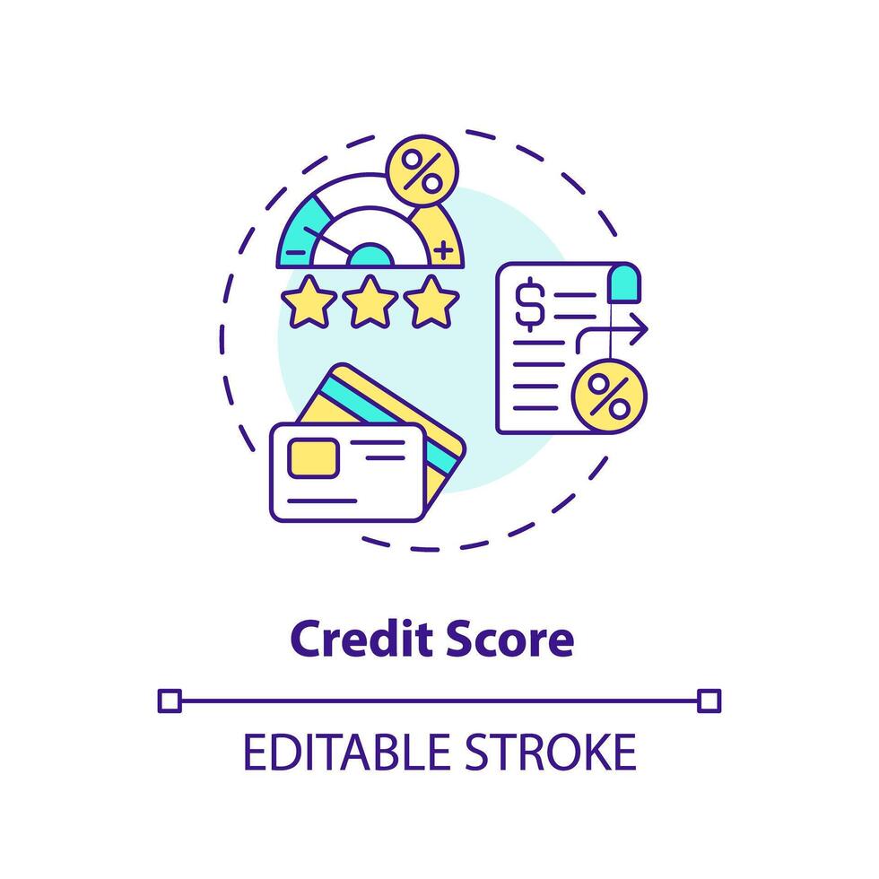 Credit score multi color concept icon. Analysis of credit files. Creditworthiness. P2P lending. Round shape line illustration. Abstract idea. Graphic design. Easy to use in marketing vector