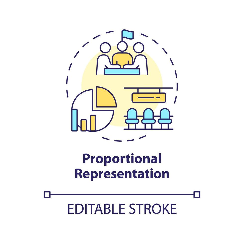 Proportional representation multi color concept icon. Vote proportion ballot system. Election voting, candidate selection. Round shape line illustration. Abstract idea. Graphic design. Easy to use vector