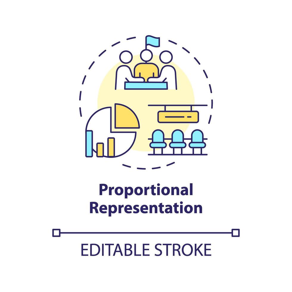 proporcional representación multi color concepto icono. votar proporción votación sistema. elección votación, candidato selección. redondo forma línea ilustración. resumen idea. gráfico diseño. fácil a utilizar vector
