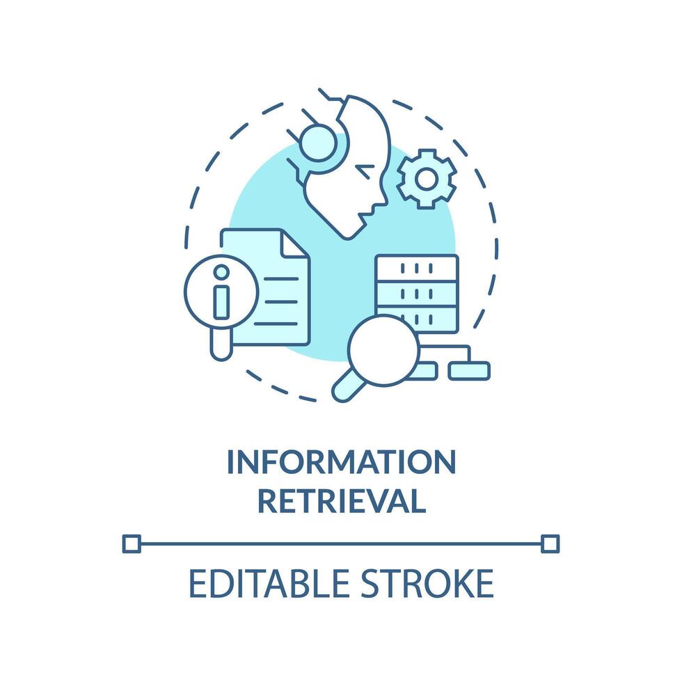 Information retrieval soft blue concept icon. Ai data transforming. Etl process, pattern analyzing. Round shape line illustration. Abstract idea. Graphic design. Easy to use in infographic vector