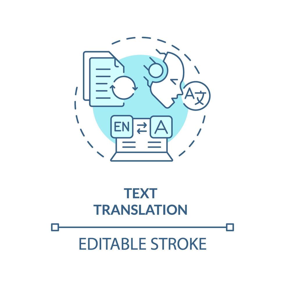 Text translation soft blue concept icon. Artificial language translate. Data processing. Round shape line illustration. Abstract idea. Graphic design. Easy to use in infographic, presentation vector