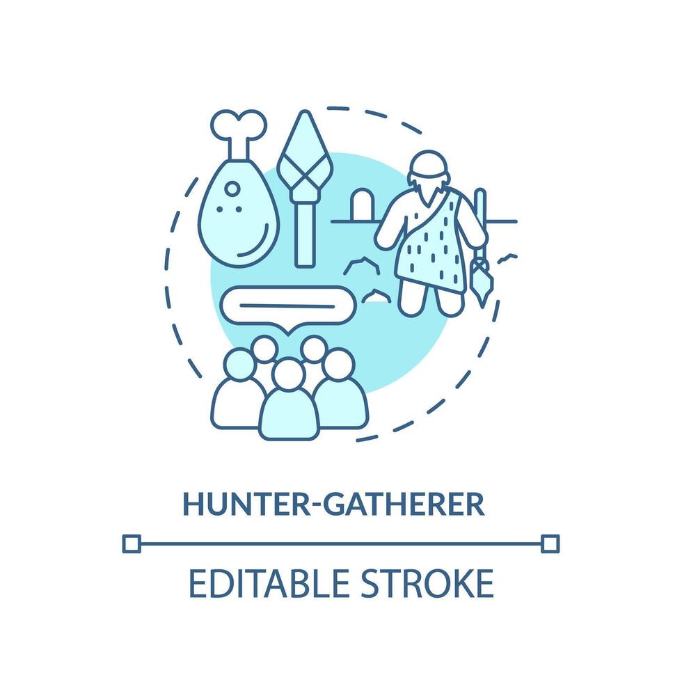 Hunter gatherer soft blue concept icon. Type of society. Nomadic lifestyle. Social group. Tribal community. Round shape line illustration. Abstract idea. Graphic design. Easy to use in article vector