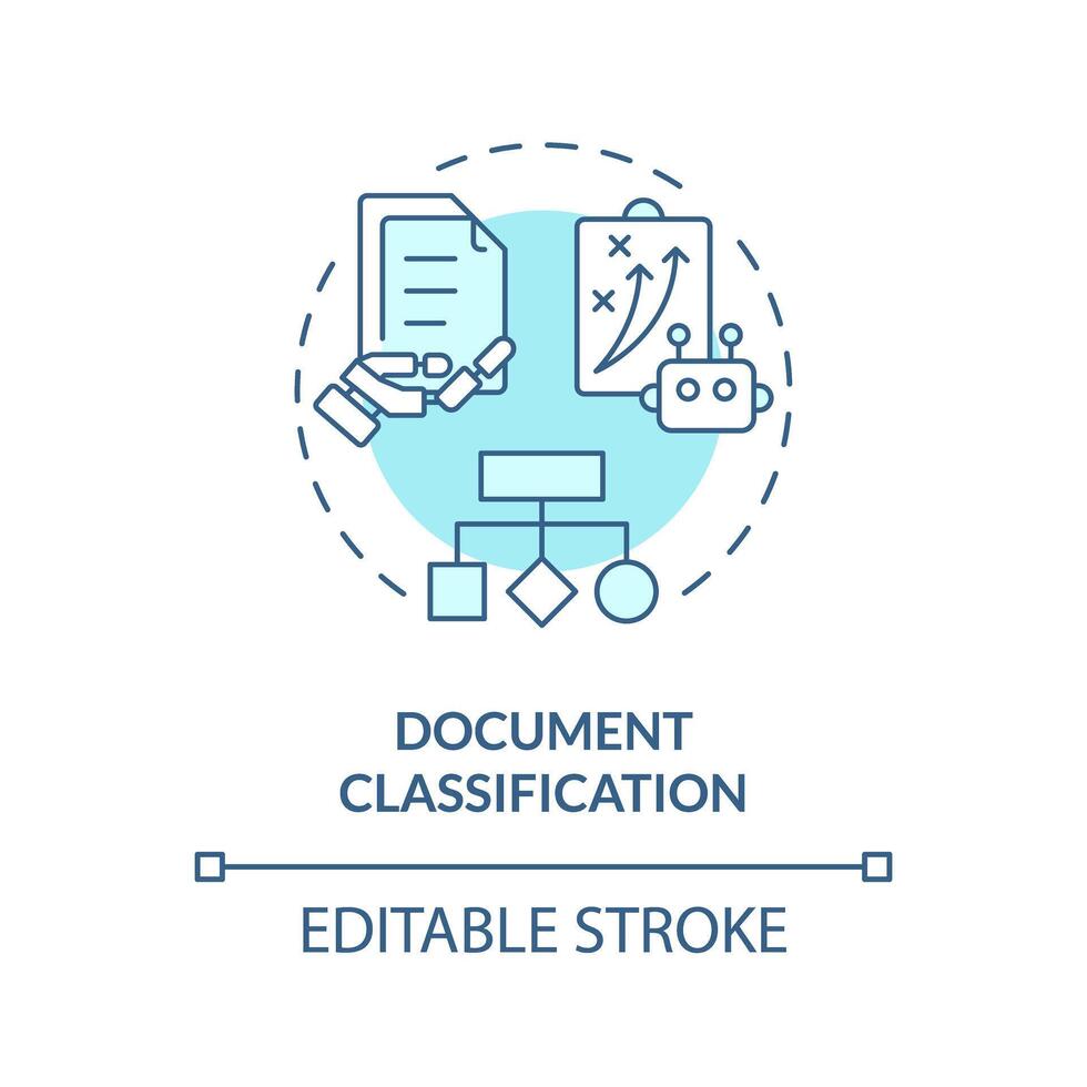Document classification soft blue concept icon. Natural language processing. Text recognition. Round shape line illustration. Abstract idea. Graphic design. Easy to use in infographic, presentation vector