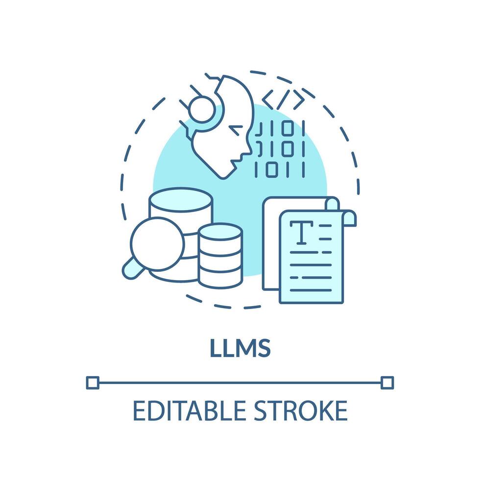 LLM artificial intelligence soft blue concept icon. Content generation, chatbot. Round shape line illustration. Abstract idea. Graphic design. Easy to use in infographic, presentation vector