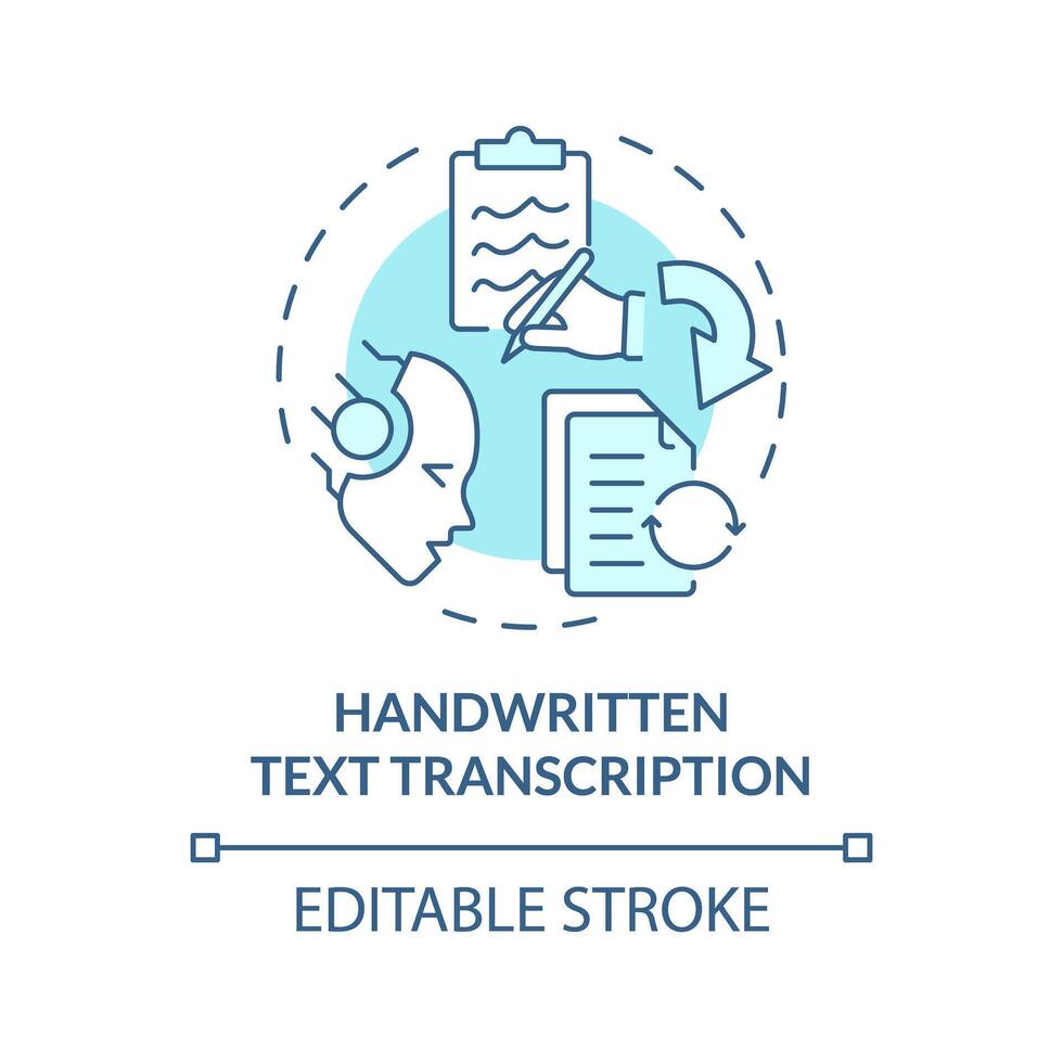 Handwritten text transcription soft blue concept icon. Optical character recognition. Round shape line illustration. Abstract idea. Graphic design. Easy to use in infographic, presentation vector