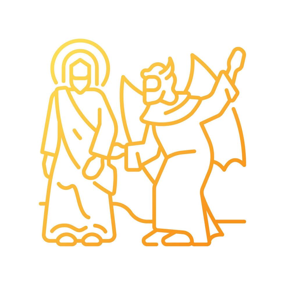 Temptation of Christ gradient linear vector icon. Jesus and Satan. Christ tempted by devil. Biblical scene. Thin line color symbol. Modern style pictogram. Vector isolated outline drawing