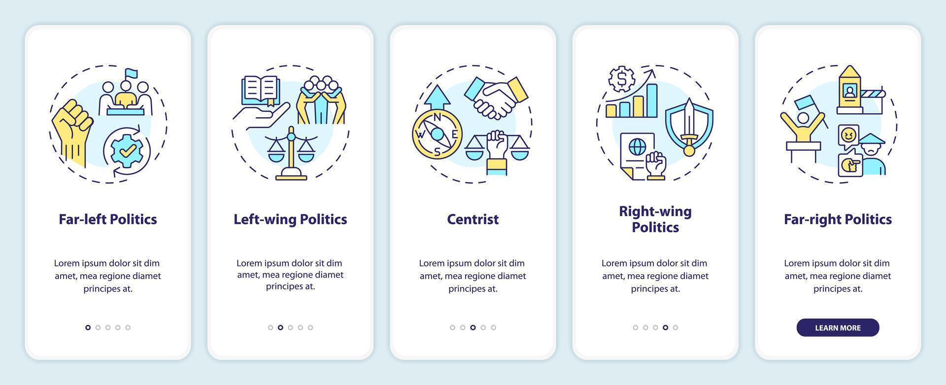 político polarización inducción móvil aplicación pantalla. recorrido 5 5 pasos editable gráfico instrucciones con lineal conceptos. ui, ux, gui modelo vector