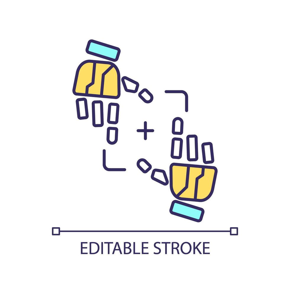 Robotic hands RGB color icon. Technological interaction. Mechanical hands. Future of work. Automation collaboration. Isolated vector illustration. Simple filled line drawing. Editable stroke