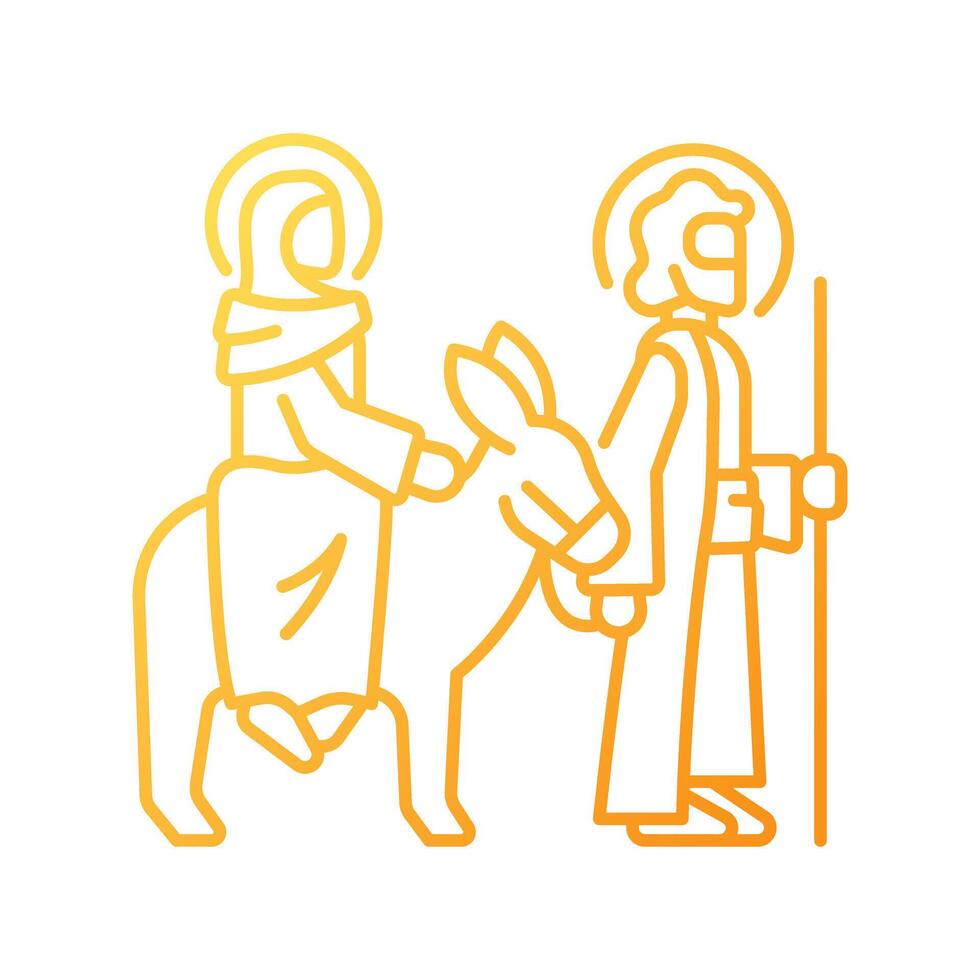 Journey to Bethlehem gradient linear vector icon. Mary and Joseph. Biblical scene. Virgin Mary, mother of Jesus. Thin line color symbol. Modern style pictogram. Vector isolated outline drawing
