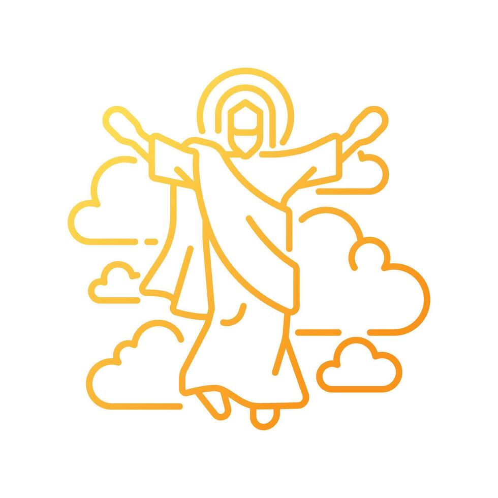 Ascension of Jesus gradient linear vector icon. Jesus ascended to Heaven. Christian scripture. New testament. Thin line color symbol. Modern style pictogram. Vector isolated outline drawing