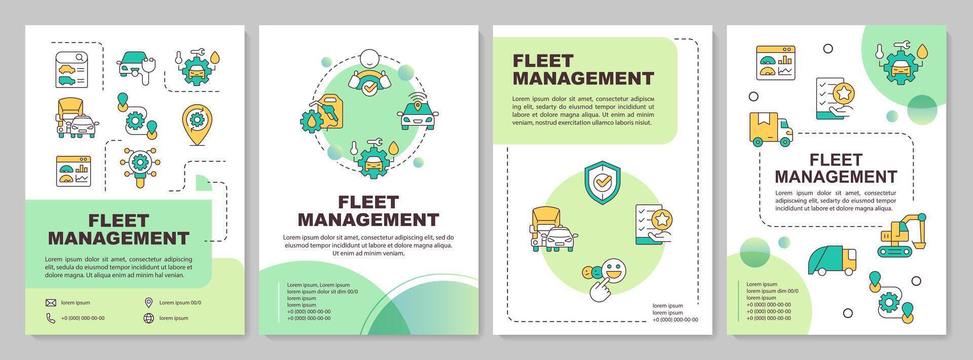 flota administración beneficios verde circulo folleto modelo. folleto diseño con lineal iconos editable 4 4 vector diseños para presentación, anual informes