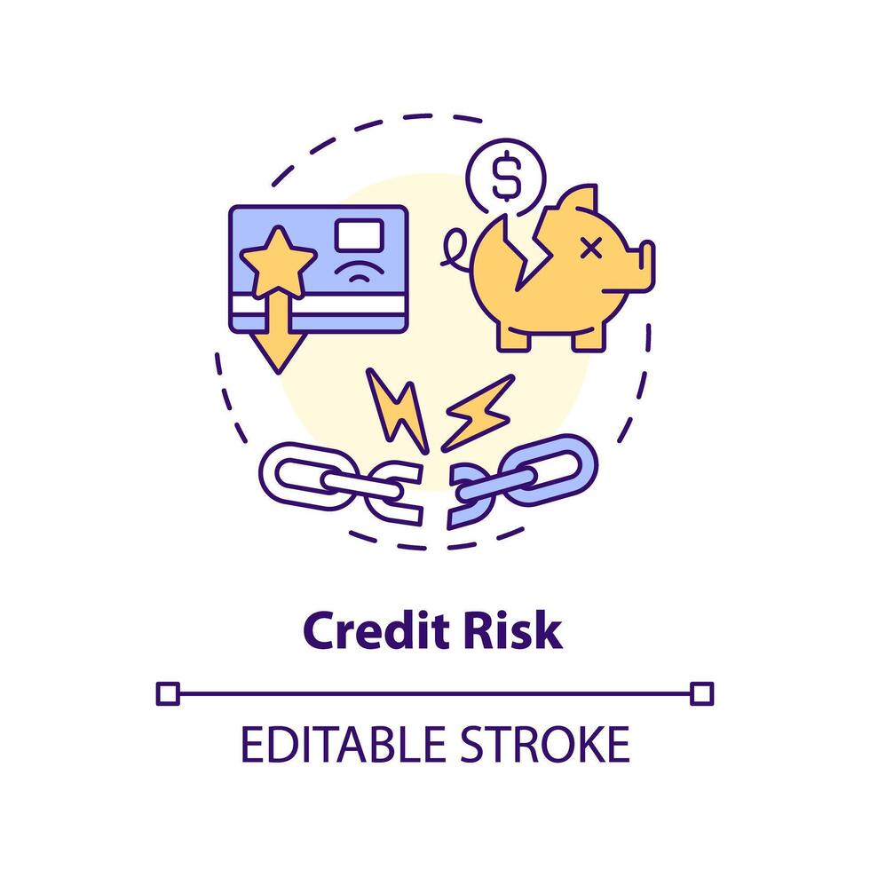 Credit risk multi color concept icon. Risk of default. P2P loans. Borrower fails to make required payments. Round shape line illustration. Abstract idea. Graphic design. Easy to use in marketing vector
