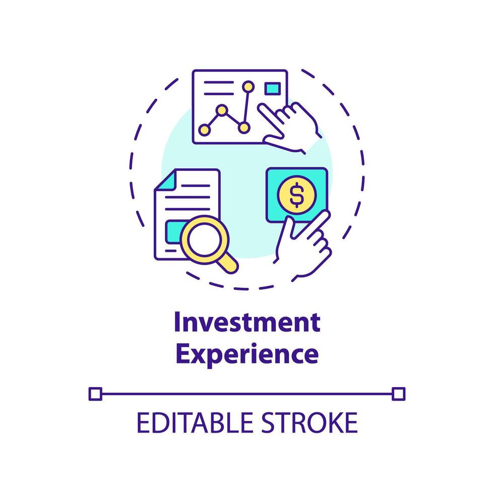 Investment experience multi color concept icon. Passive investment options. P2P lending advantages for investors. Round shape line illustration. Abstract idea. Graphic design. Easy to use in marketing vector