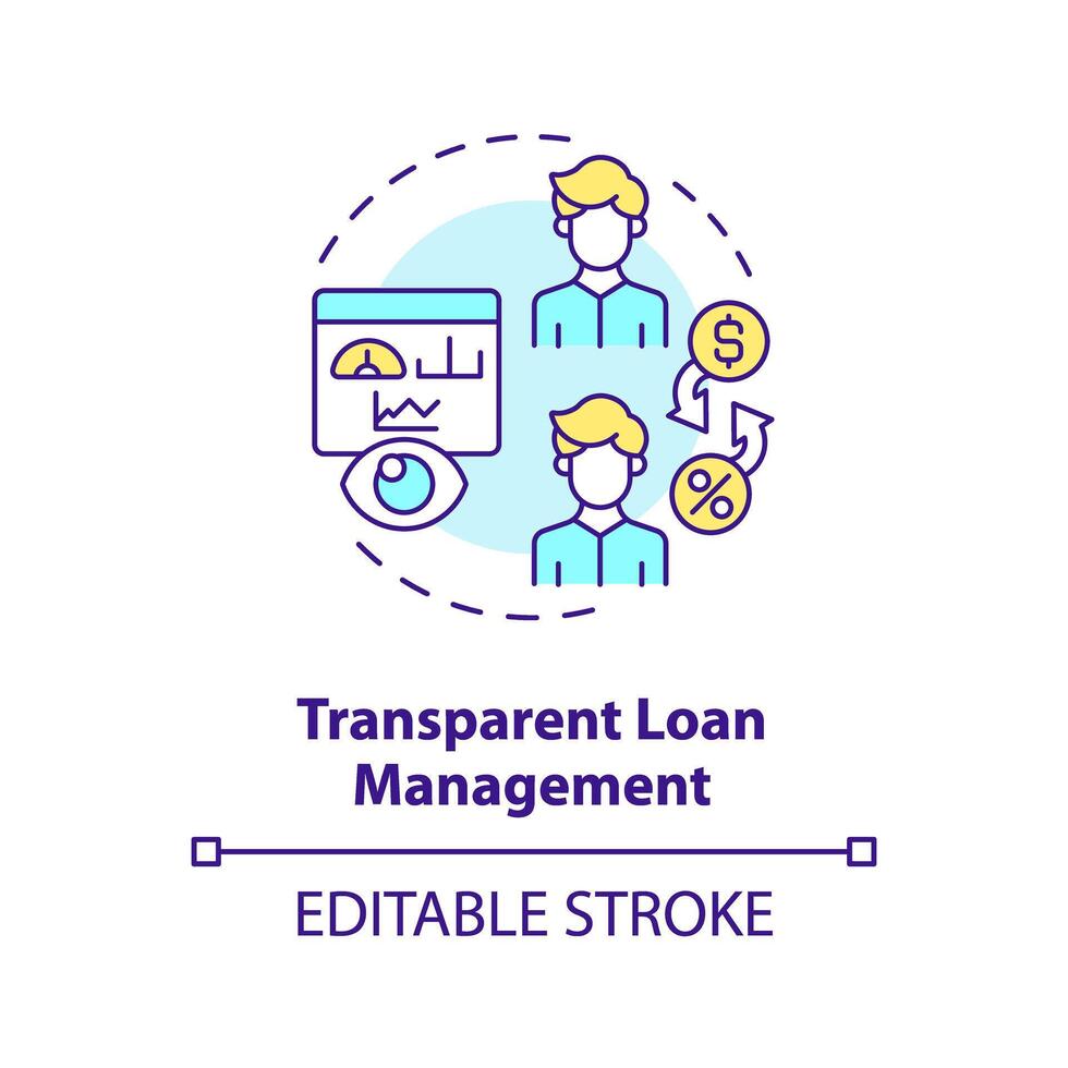 Transparent loan management multi color concept icon. Loan options, interest rates, and fees. P2P lending. Round shape line illustration. Abstract idea. Graphic design. Easy to use in marketing vector