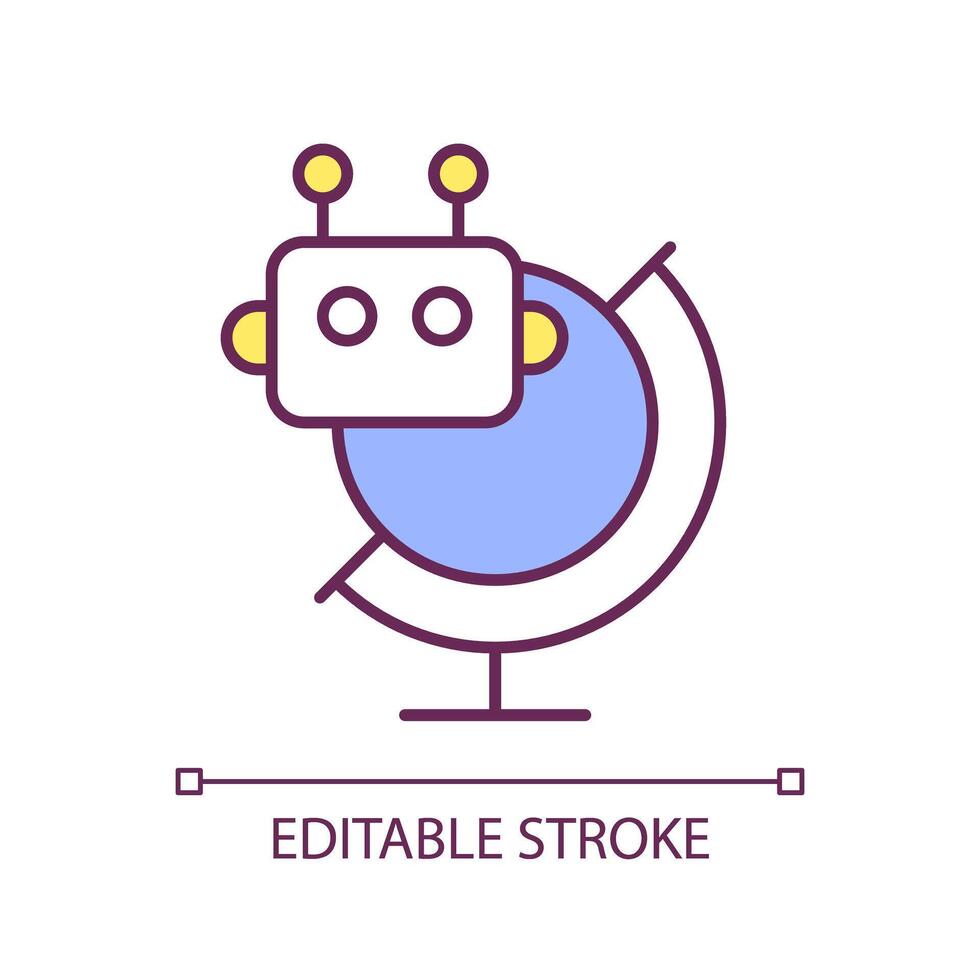 Machine learning symbol RGB color icon. Global technology. Artificial intelligence and globe. Information era. Isolated vector illustration. Simple filled line drawing. Editable stroke
