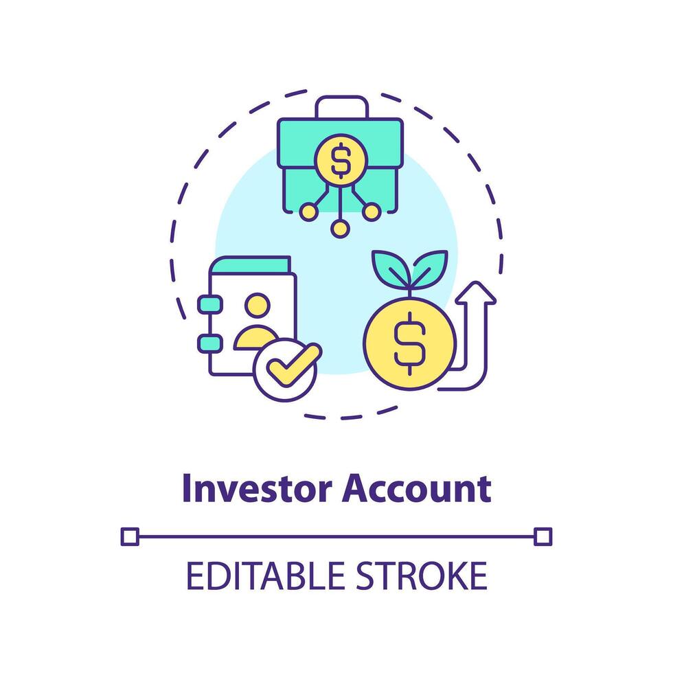 Investor account multi color concept icon. Fill personal and financial information. Invest money to fund loans. Round shape line illustration. Abstract idea. Graphic design. Easy to use in marketing vector