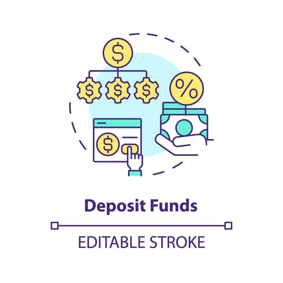 depositar fondos multi color concepto icono. diversificando inversiones. asignando inversiones. redondo forma línea ilustración. resumen idea. gráfico diseño. fácil a utilizar en márketing vector