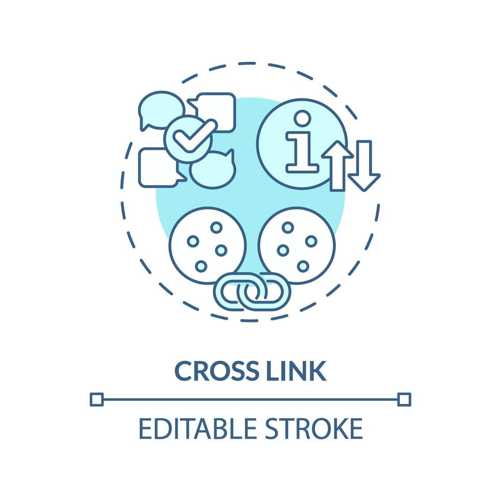 Cross link soft blue concept icon. Communication, connecting and coordination between circles. Round shape line illustration. Abstract idea. Graphic design. Easy to use in promotional material vector