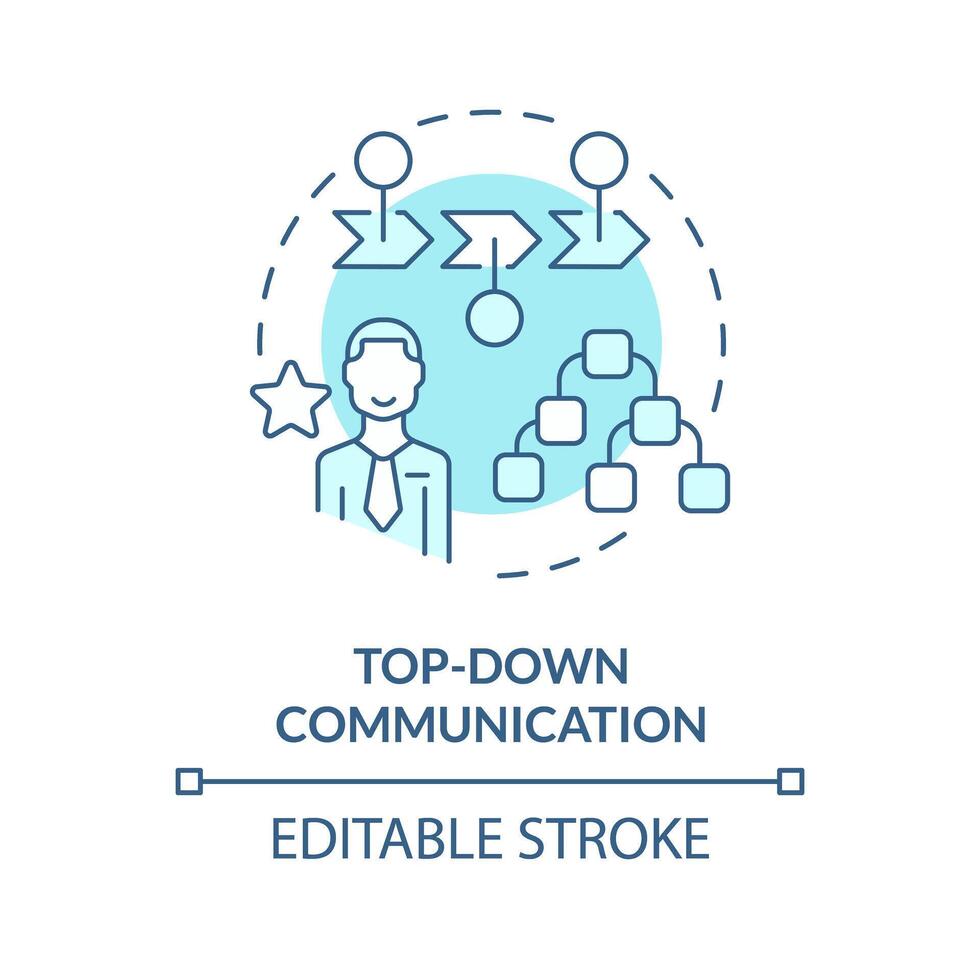 Top-down communication soft blue concept icon. Leaders communicate strategies to subordinates. Round shape line illustration. Abstract idea. Graphic design. Easy to use in promotional material vector