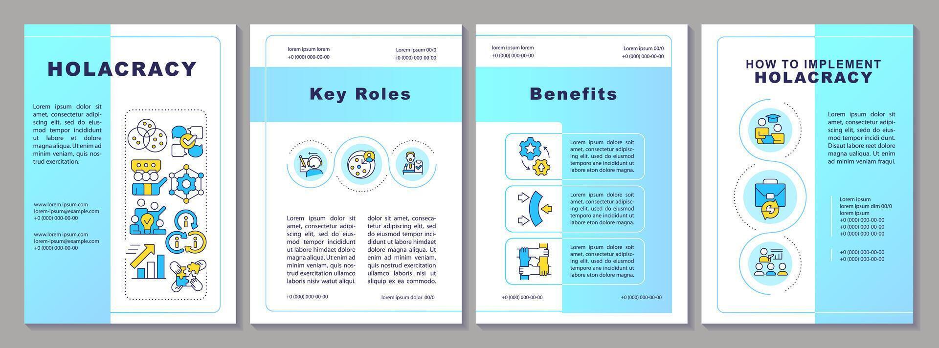 holocracia implementar folleto modelo. esencial elementos. folleto diseño con lineal iconos editable 4 4 vector diseños para presentación, anual informes