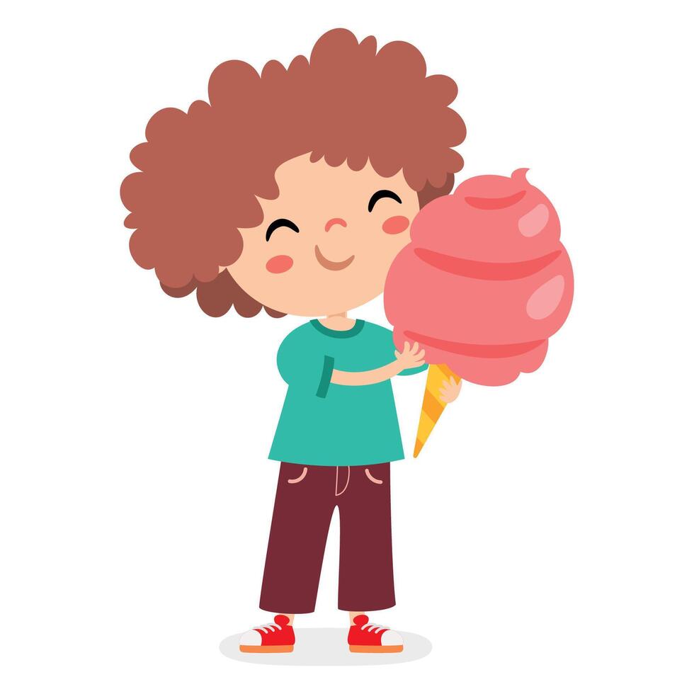 ilustración de niño con algodón caramelo vector