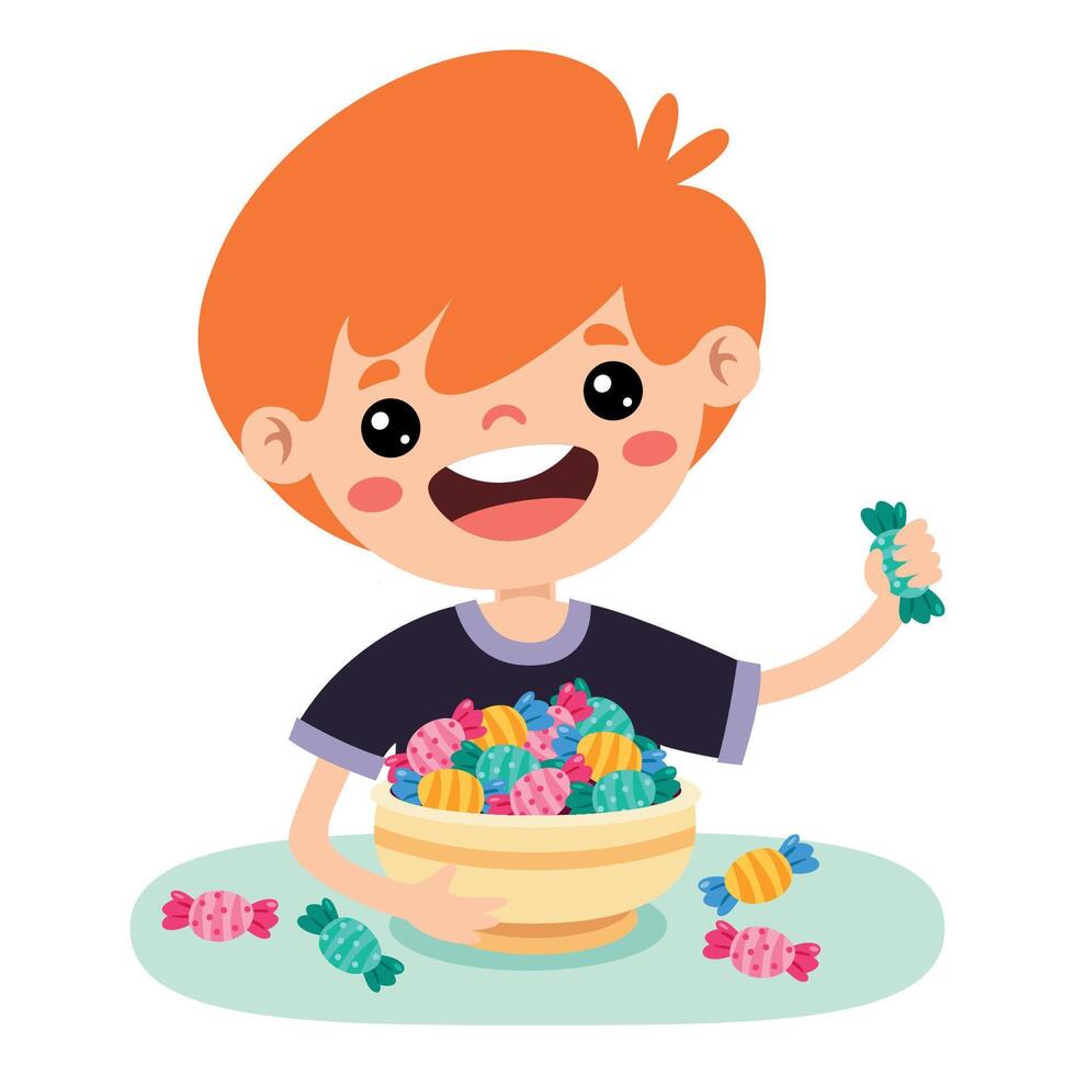 ilustración de niño con caramelo vector