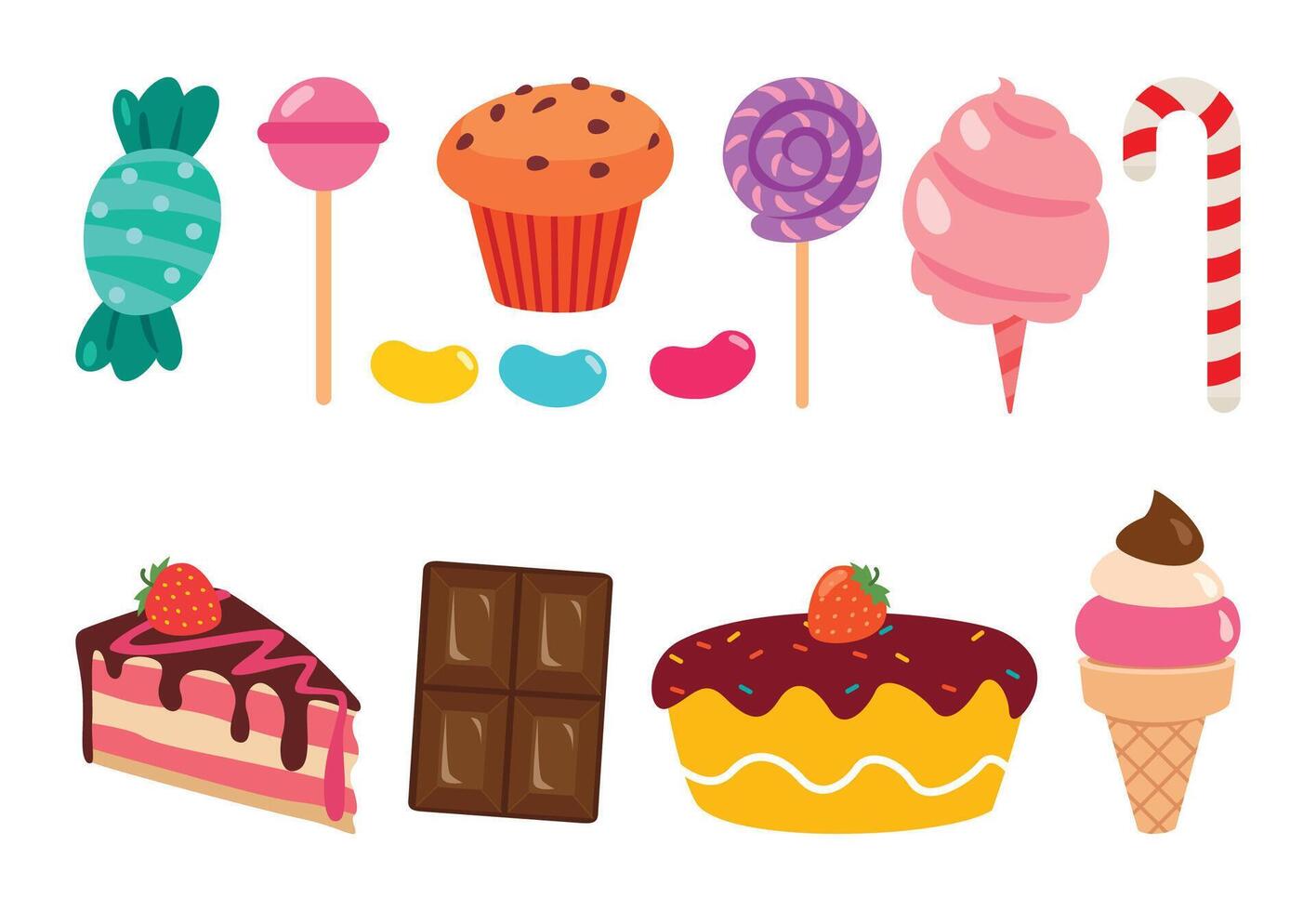 conjunto de pasteles y postres vector