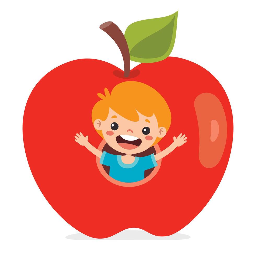 ilustración de niño con manzana vector