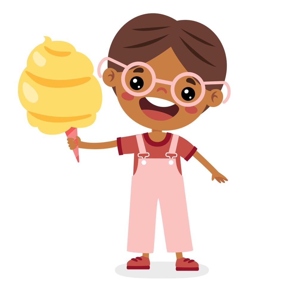 ilustración de niño con algodón caramelo vector