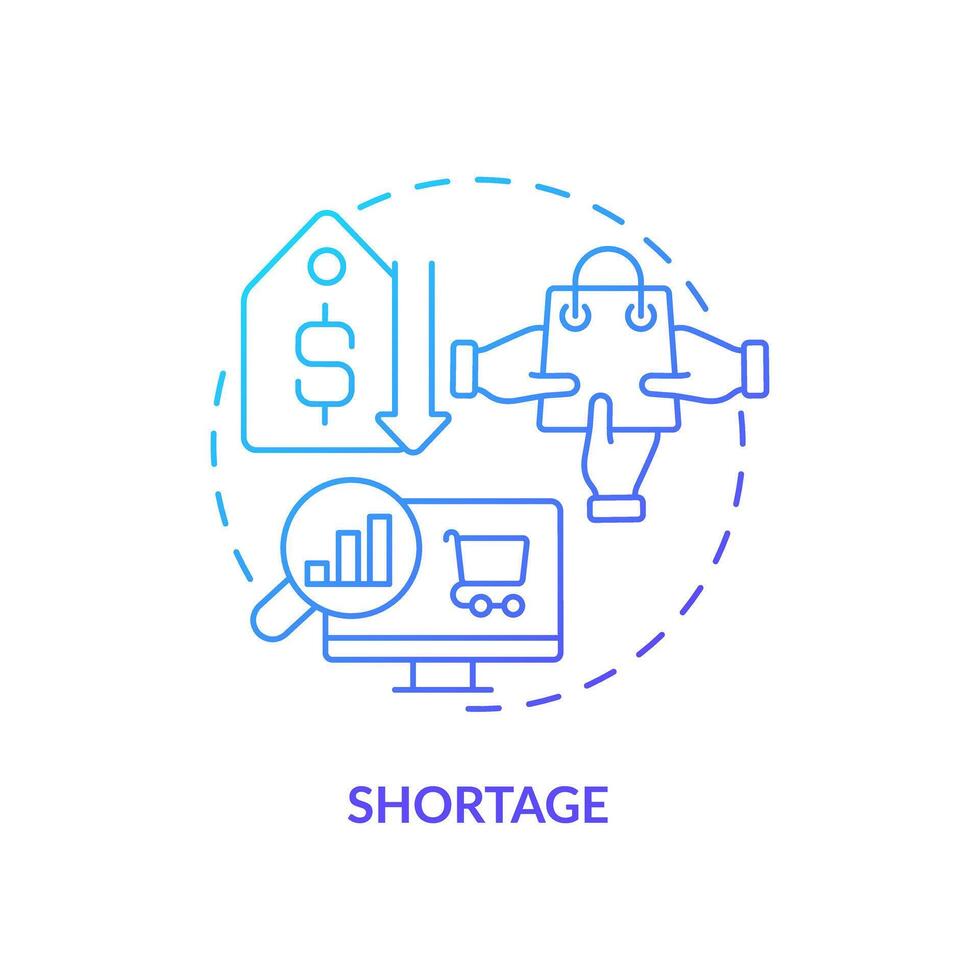 Shortage blue gradient concept icon. Product exceeding supply. Low prices. Limited production. Round shape line illustration. Abstract idea. Graphic design. Easy to use in brochure marketing vector