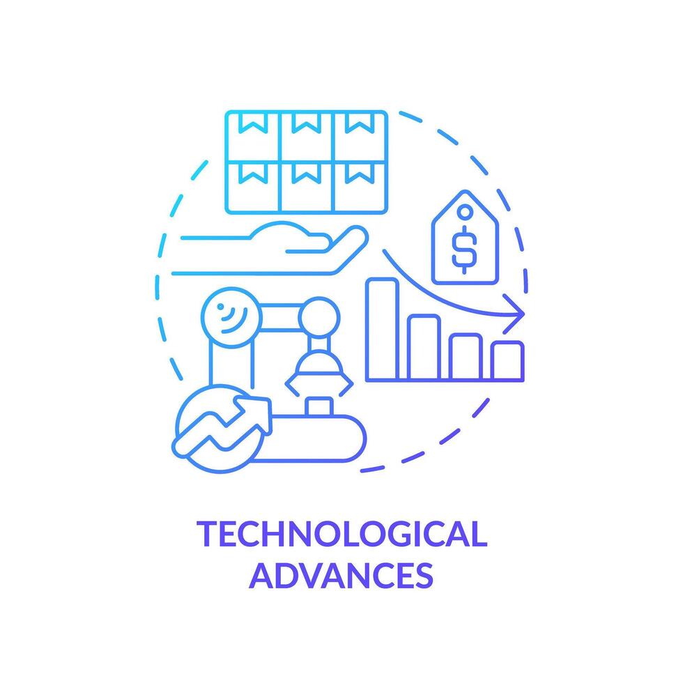 Technological advances blue gradient concept icon. Improve technology, increase production efficiency. Round shape line illustration. Abstract idea. Graphic design. Easy to use in brochure marketing vector