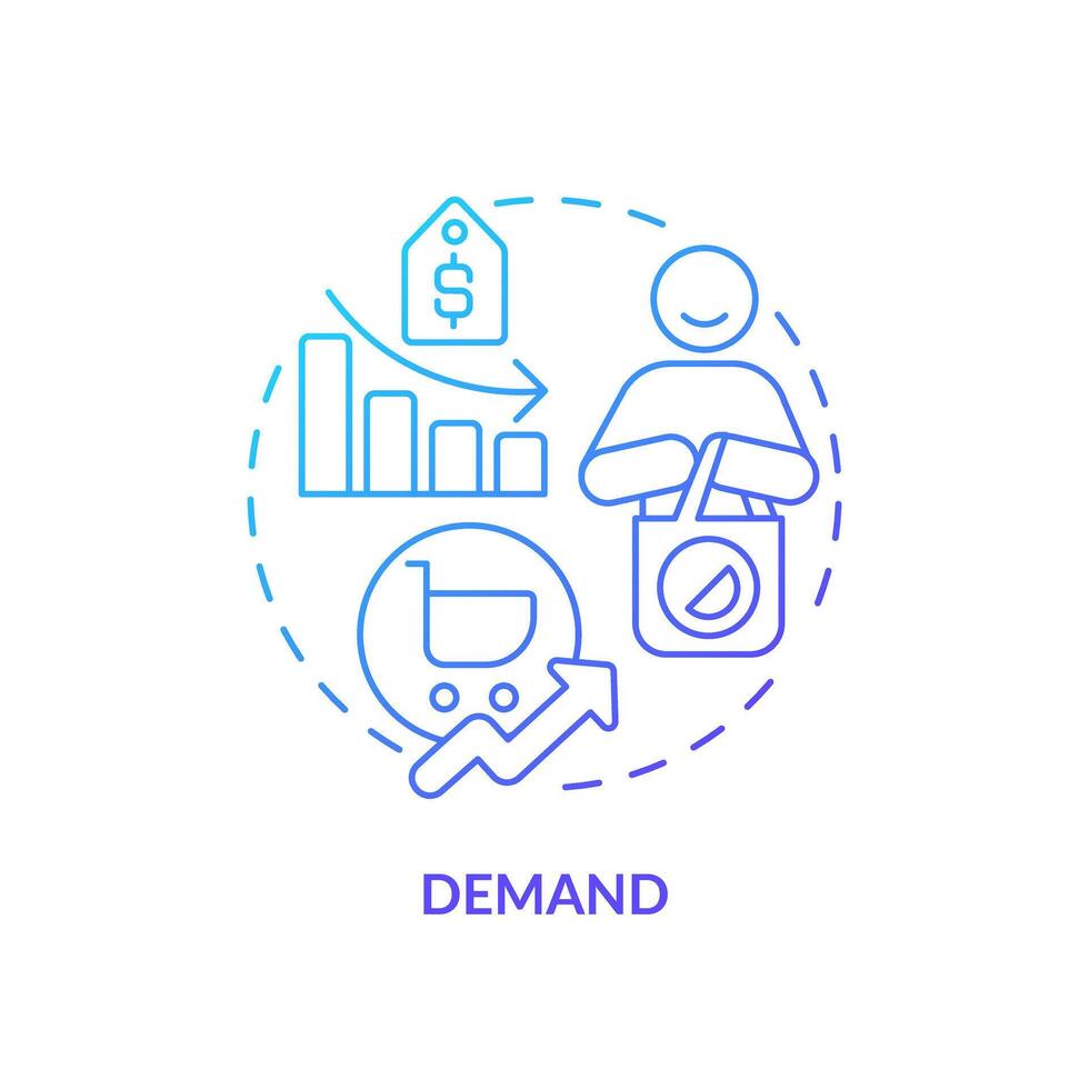 Demand blue gradient concept icon. Purchasing goods and services and paying. Demand graph and curve. Round shape line illustration. Abstract idea. Graphic design. Easy to use in brochure marketing vector
