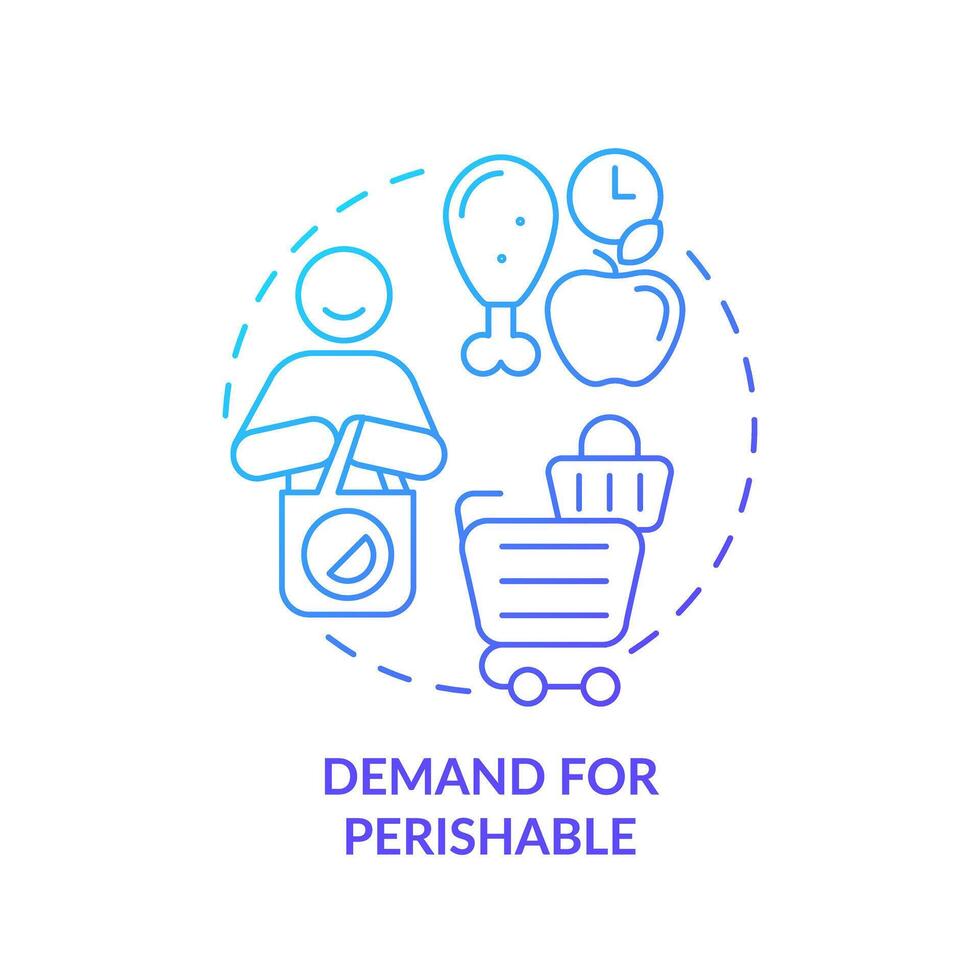 Demand for perishable blue gradient concept icon. Limited shelf life consumption and use for products. Round shape line illustration. Abstract idea. Graphic design. Easy to use in brochure marketing vector