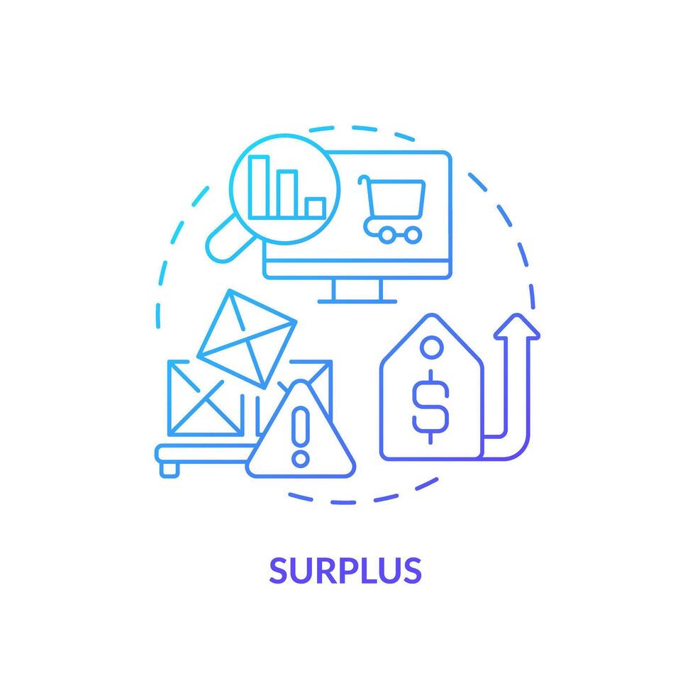 Surplus blue gradient concept icon. Unsold quantity of goods. High price. Round shape line illustration. Abstract idea. Graphic design. Easy to use in brochure marketing vector