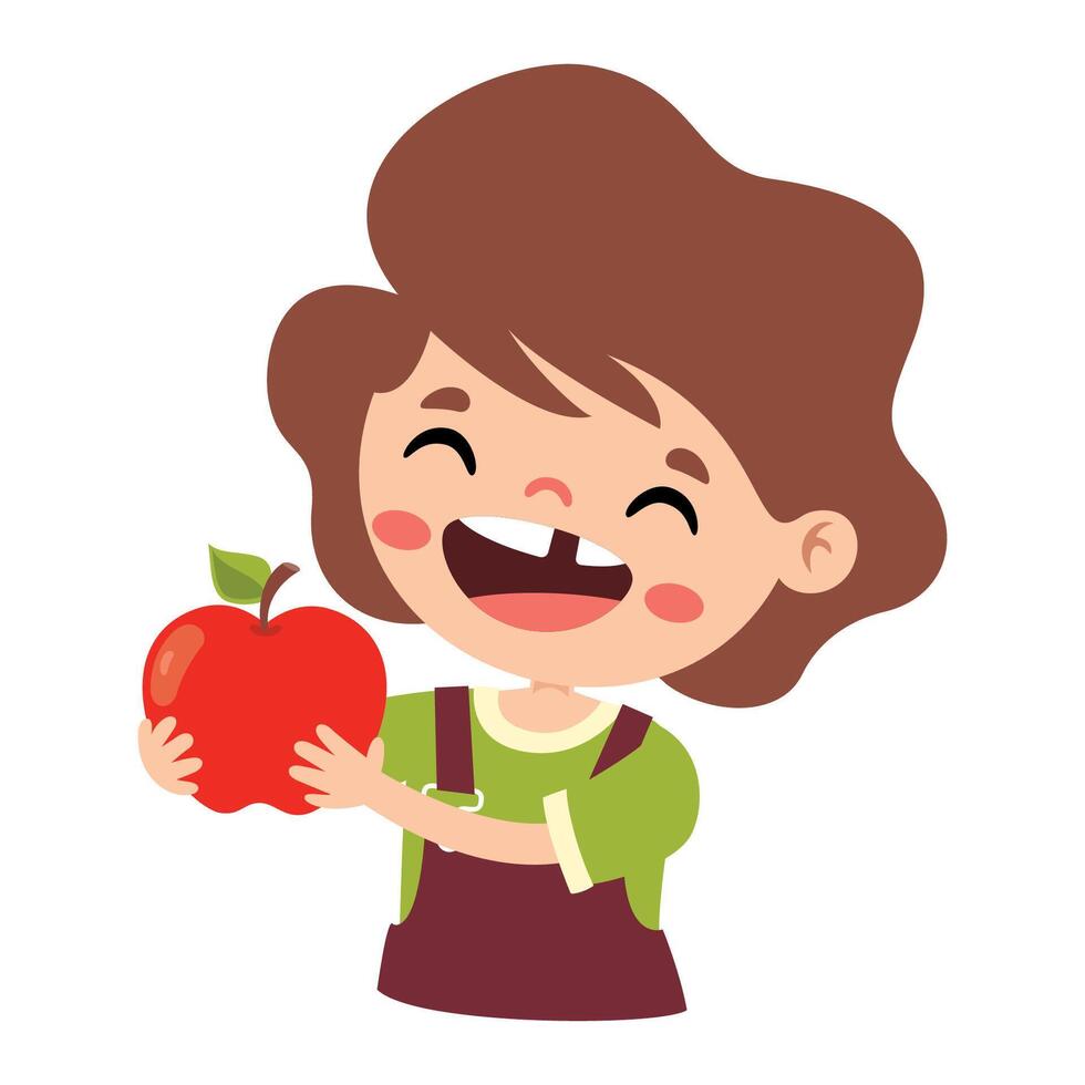 ilustración de niño con manzana vector