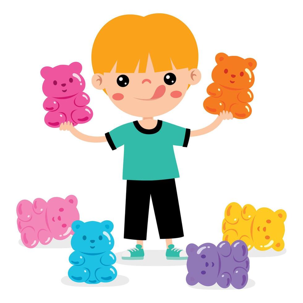 Illustration Of Kid With Gummy Bear vector