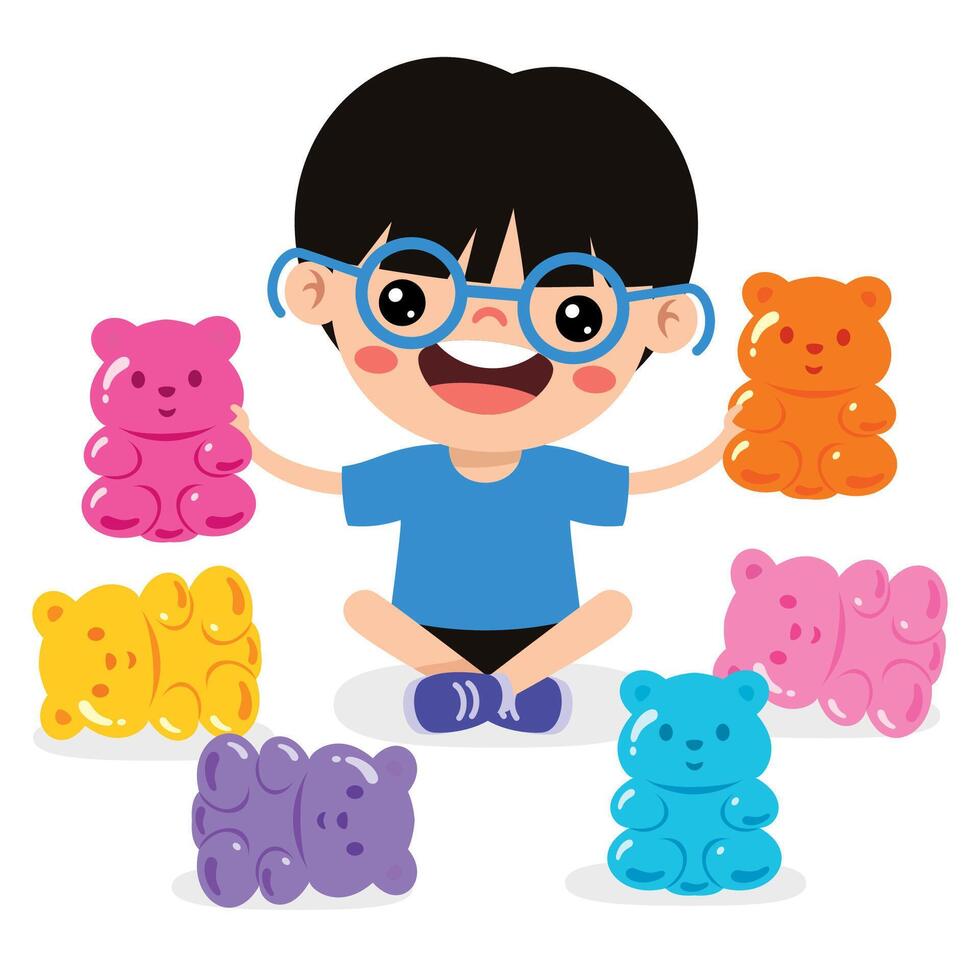 Illustration Of Kid With Gummy Bear vector