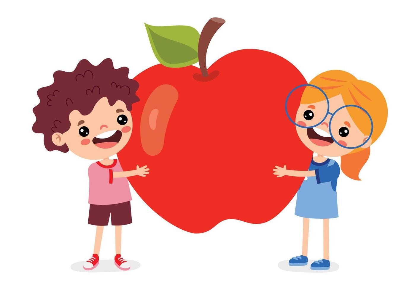 ilustración de niños con manzana vector