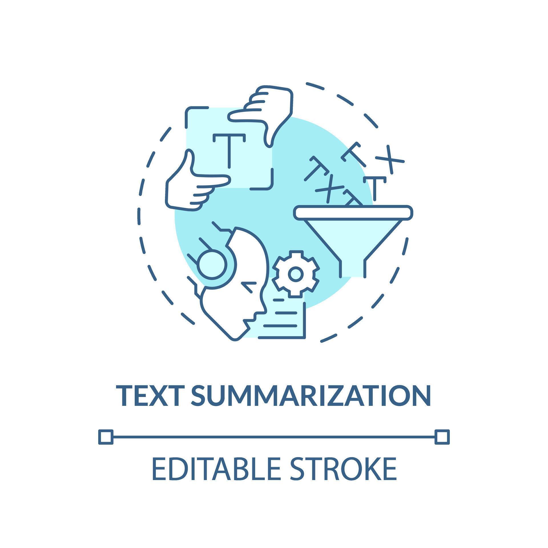 Text summarization soft blue concept icon. Natural language processing ...