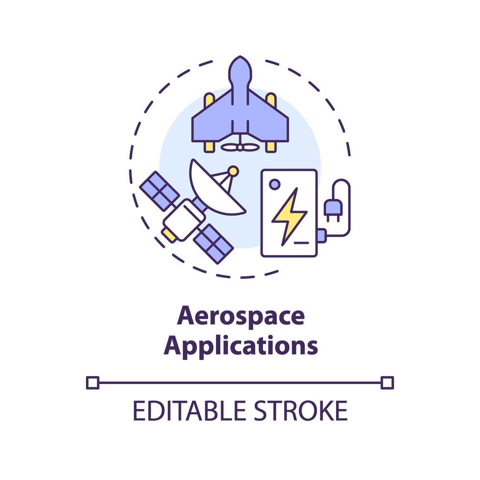 aeroespacial aplicaciones multi color concepto icono. aeronáutico ingeniería. litio ion batería capacidad. redondo forma línea ilustración. resumen idea. gráfico diseño. fácil a utilizar en folleto, folleto vector