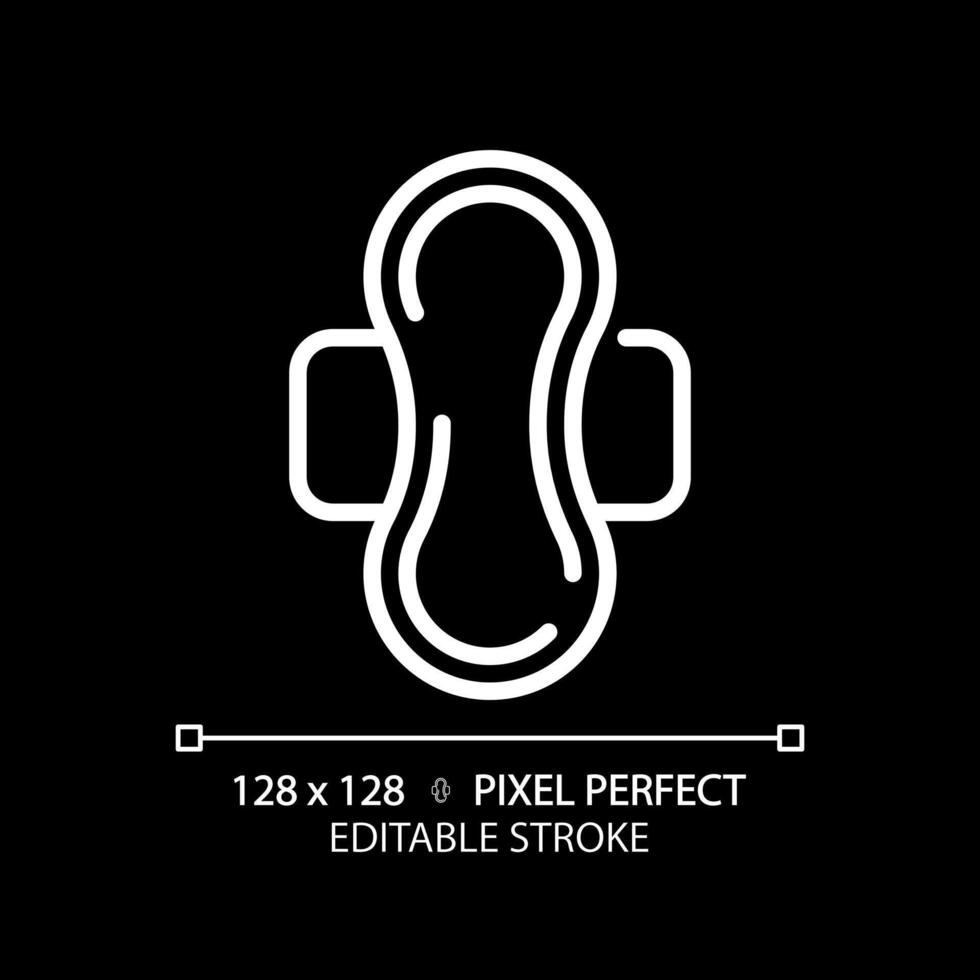 Menstrual pad white linear icon for dark theme. Period cycle healthcare. Feminine hygiene product. Reproductive health. Thin line illustration. Isolated symbol for night mode. Editable stroke vector