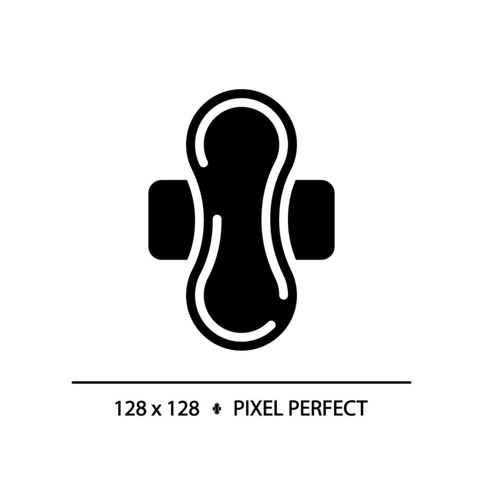 Menstrual pad black glyph icon. Period cycle. Feminine hygiene product. Reproductive health. Absorption napkin. Silhouette symbol on white space. Solid pictogram. Vector isolated illustration