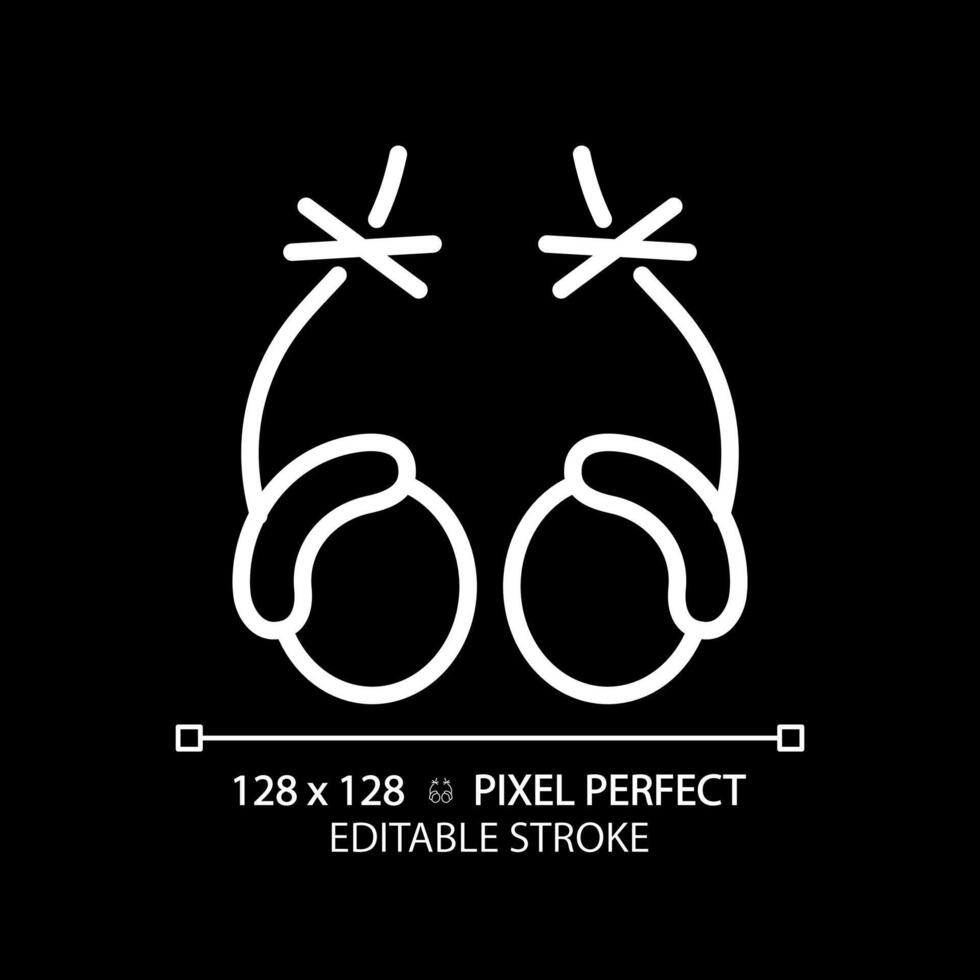 Vasectomy white linear icon for dark theme. Male sterilization, birth control. Permanent contraception, surgical operation. Thin line illustration. Isolated symbol for night mode. Editable stroke vector