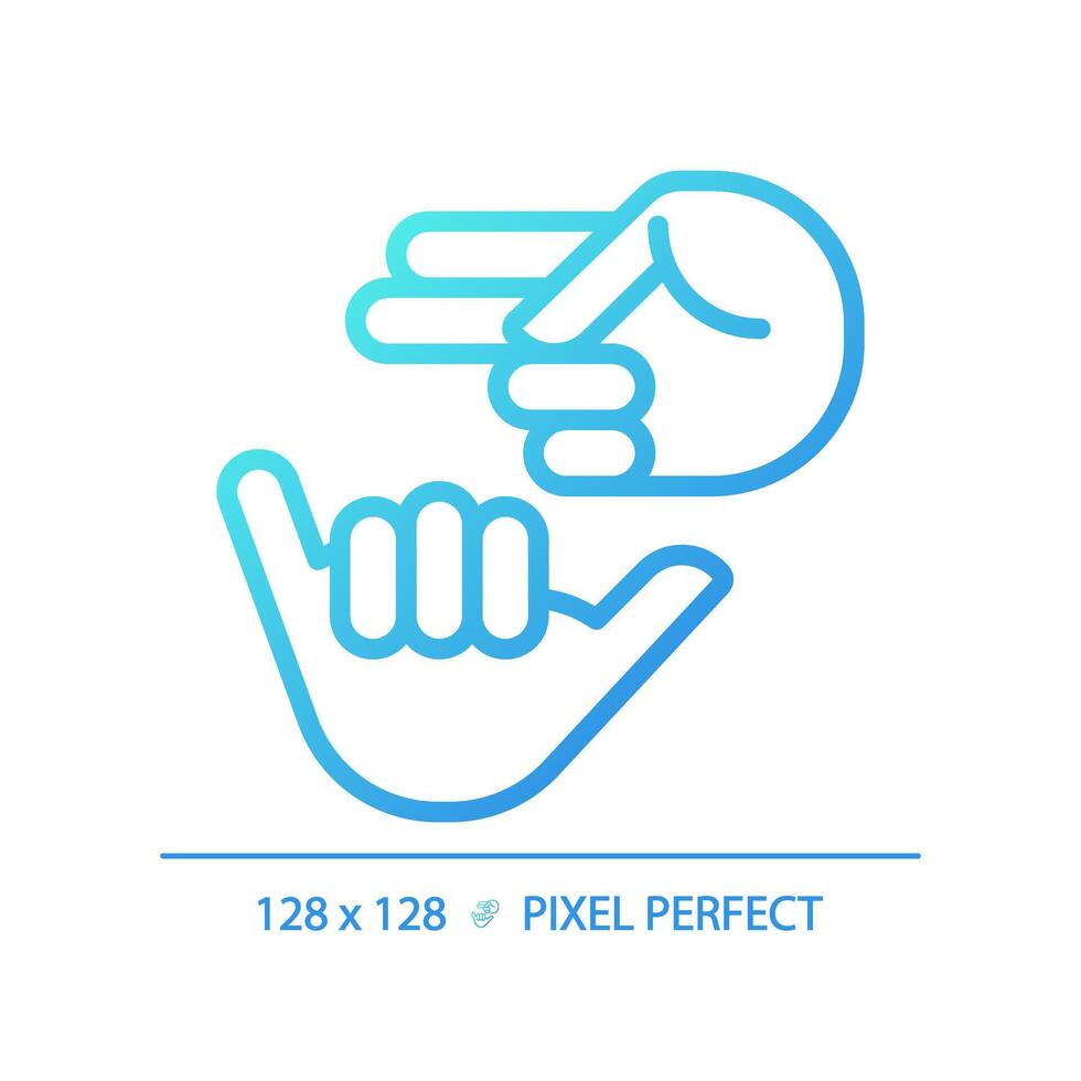 Deaf sign language gradient linear vector icon. Nonverbal communication. Hearing loss service. Deaf asl learning. Thin line color symbol. Modern style pictogram. Vector isolated outline drawing